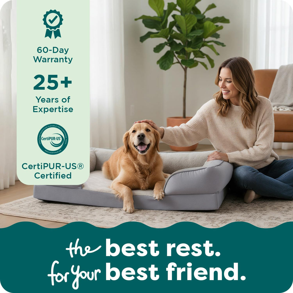 Furhaven Cooling Gel Dog Bed for Medium/Small Dogs w/ Removable Bolsters & Washable Cover, For Dogs Up to 35 lbs - Plush & Velvet Waves Perfect Comfort Sofa - Brownstone, Medium