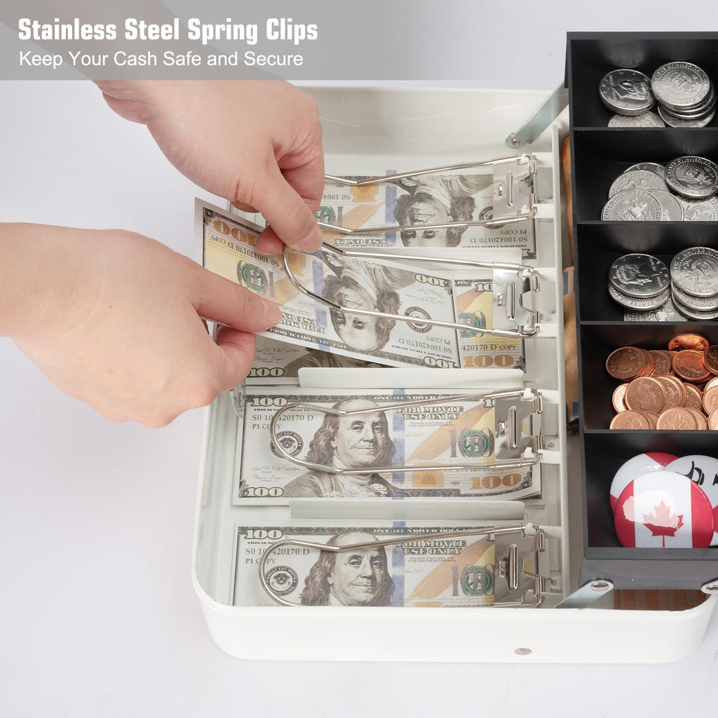 Cash Box with Money Tray and Key Lock, Saving Lock Box with Money Tray Storage for Cash Register 11.8"x9.45"x3.54" Black XL Large