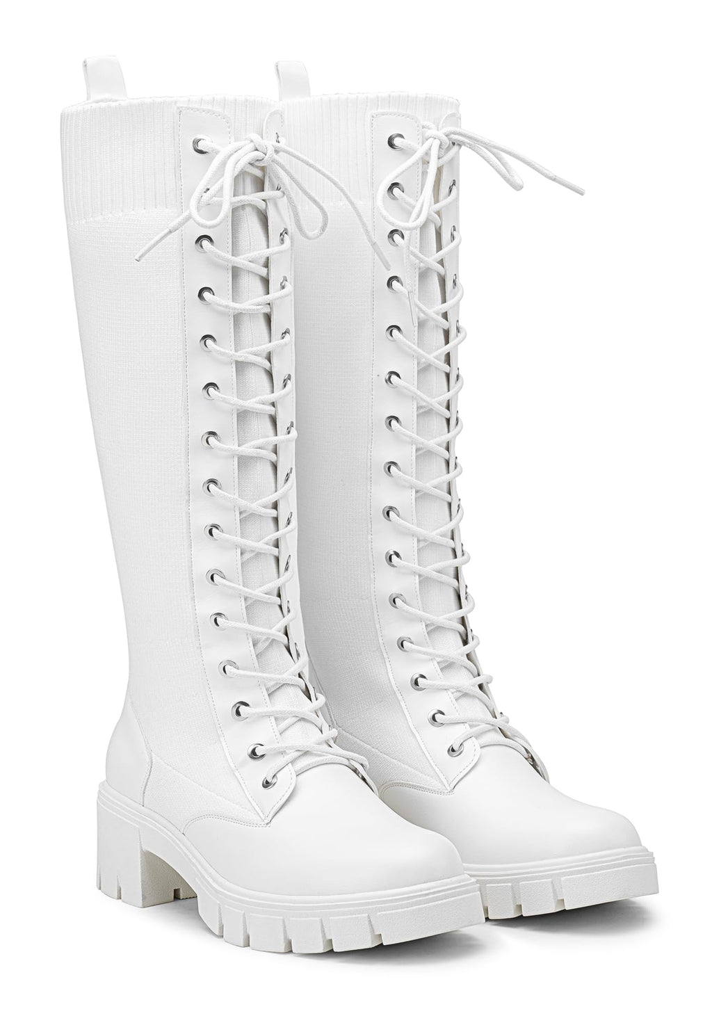 Jeossy Women's Knee High Combat 9603 Boots, Tall Platform Chunky Heel Boots Wide Claf