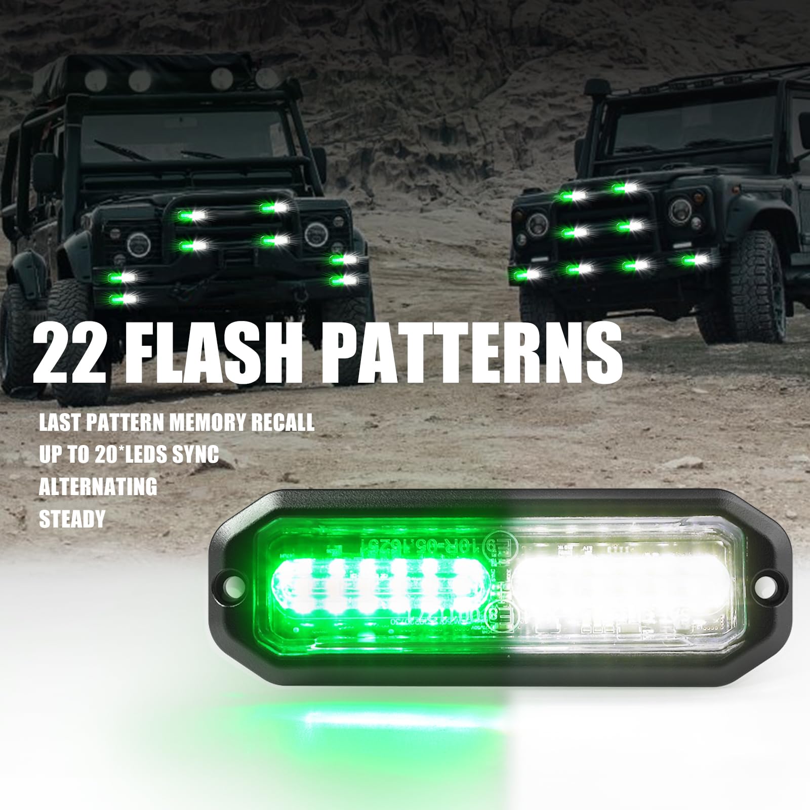 WINECO Amber led strobe lights for trucks 8pcs 12-LED Surface Mount Flashing Strobe Lights kit for Trucks Car Vehicles LED Mini Grille Grill Strobe Light Head Emergency Hazard Warning lights