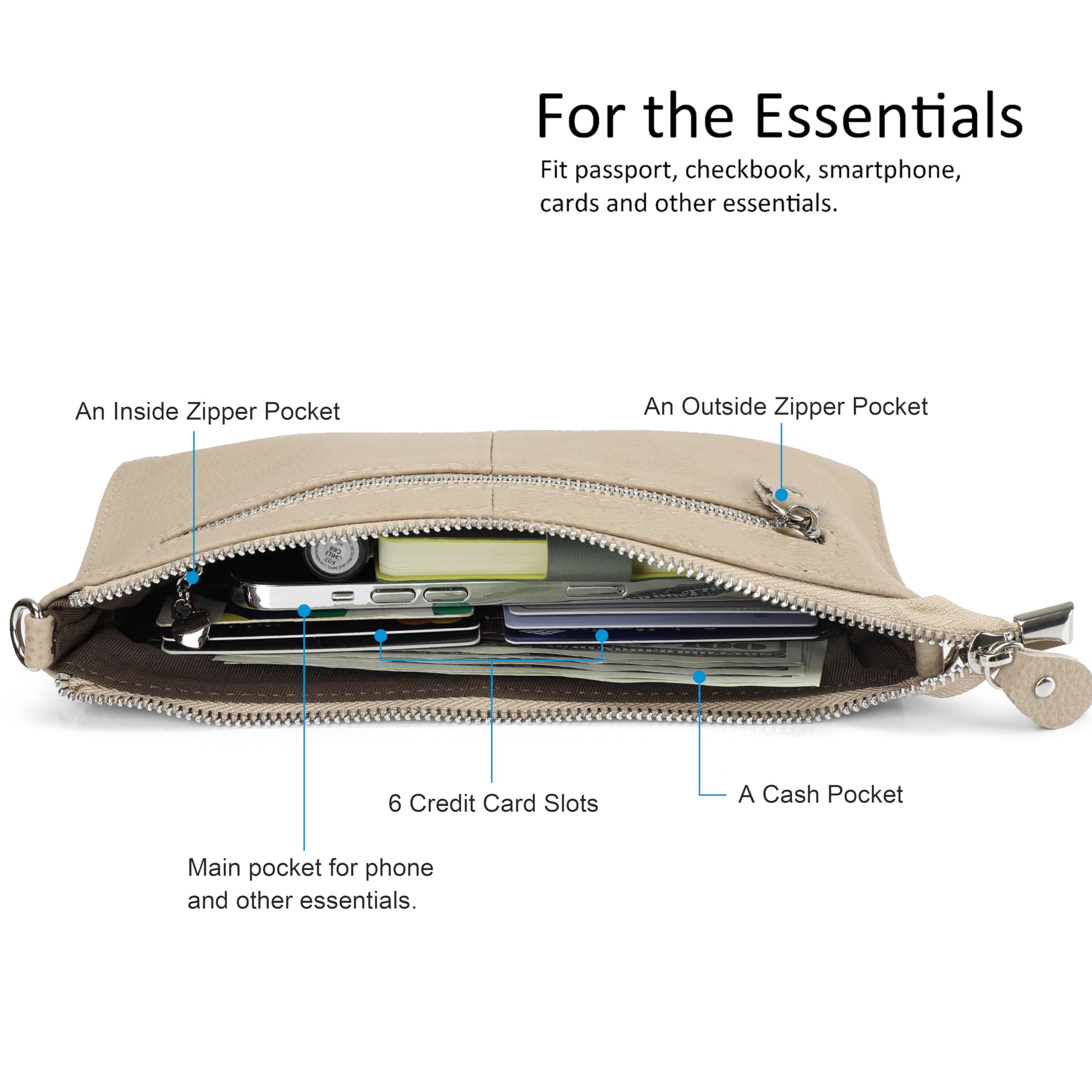 befen Genuine Leather Wristlet Clutch Wallet Purses Small Crossbody Bags for Women with RFID Blocking Card Slots