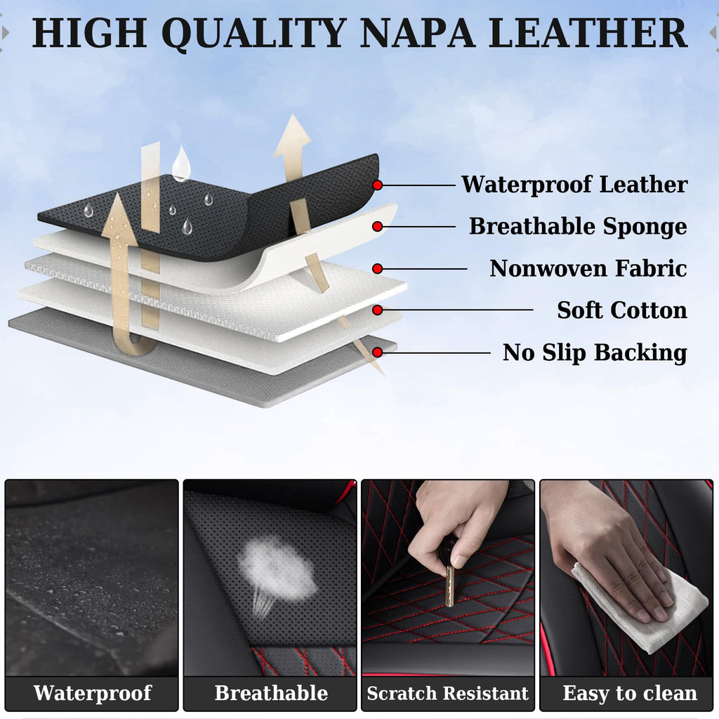 Coverado Tacoma Seat Covers, Car Seat Covers Front Seats, Leather Seat Covers for Cars Car Seat Protector Cushion Tacoma Accessories Custom Fit 2005-2023 Toyota Tacoma Double/Crew Cab(Black)