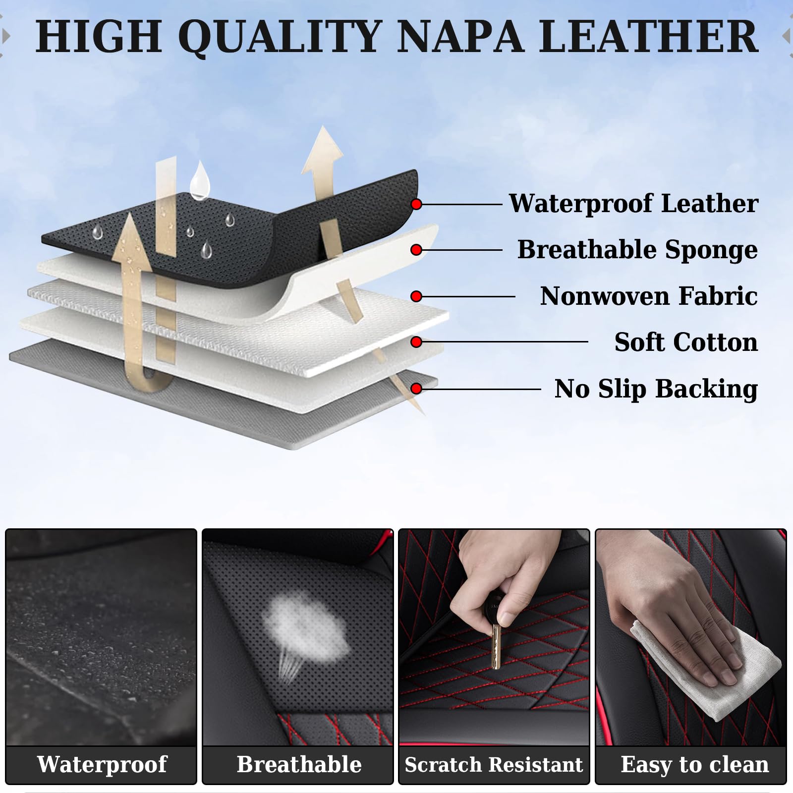 Coverado Tacoma Seat Covers, Car Seat Covers Front Seats, Leather Seat Covers for Cars Car Seat Protector Cushion Tacoma Accessories Custom Fit 2005-2023 Toyota Tacoma Double/Crew Cab(Black)