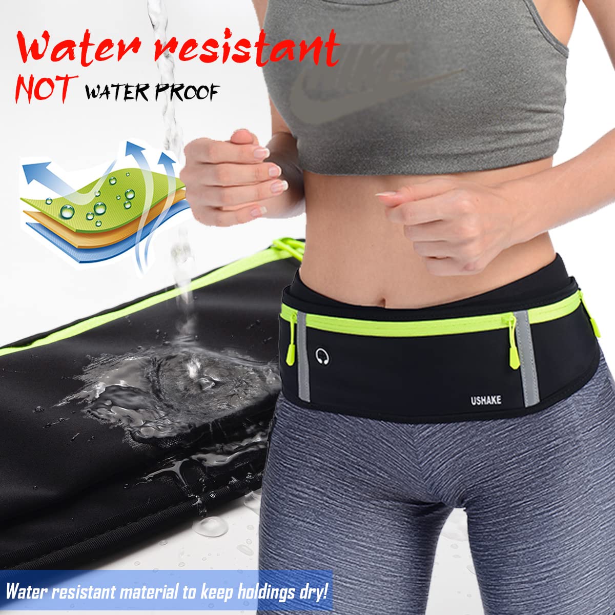 USHAKE Slim Running Belt, Workout Fanny Pack for Men Women,Exercise Waist Pack for Apple iPhone Holder, Runner Belt for Running Walking Cycling Camping Gym Black