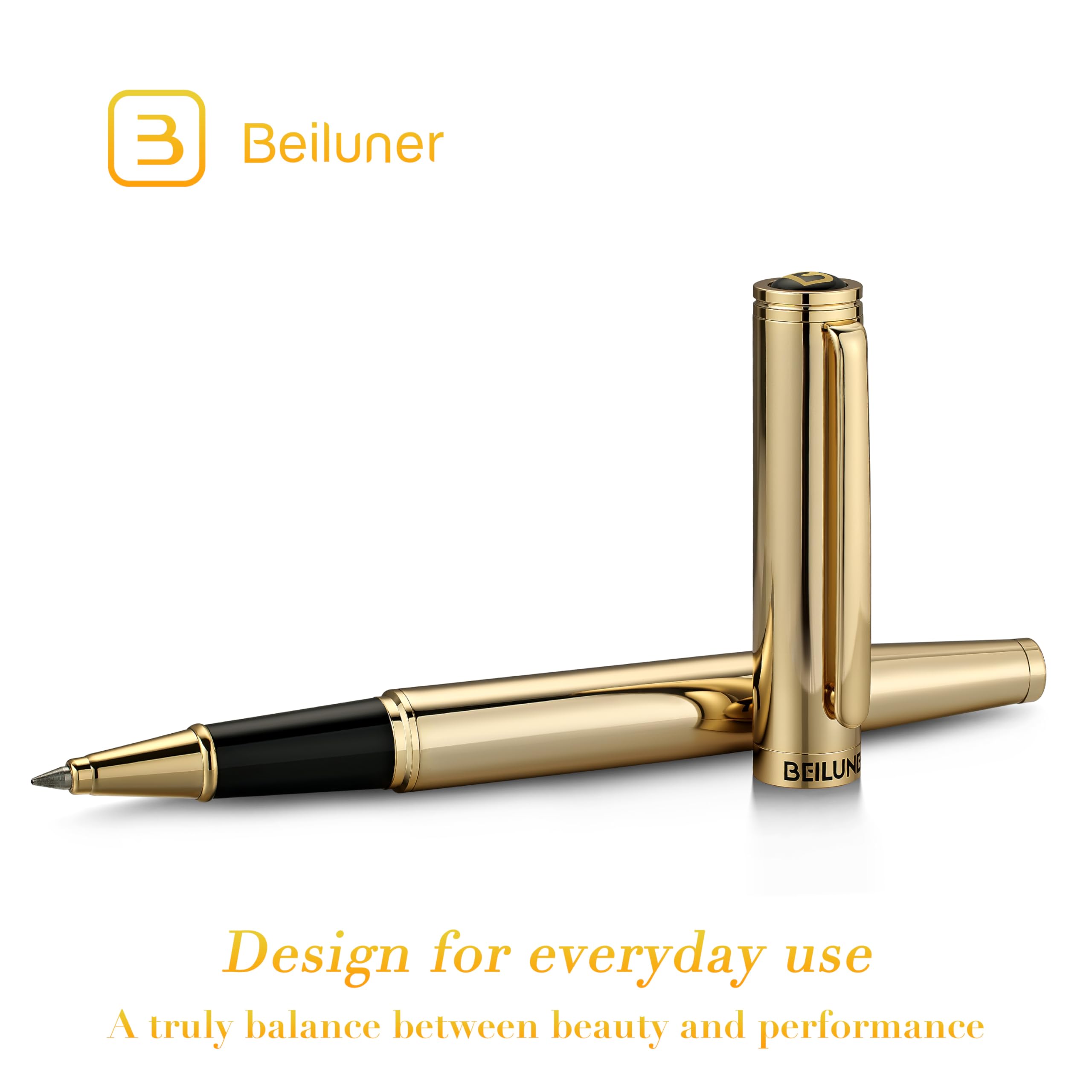 BEILUNER Luxury Rollerball Pen,24K Gold Trim,Noble and Elegant Designs,Schneider Ink Refill, Best Roller Ball Pen Gift Set for Men & Women, Professional, Executive Office, Nice Pens