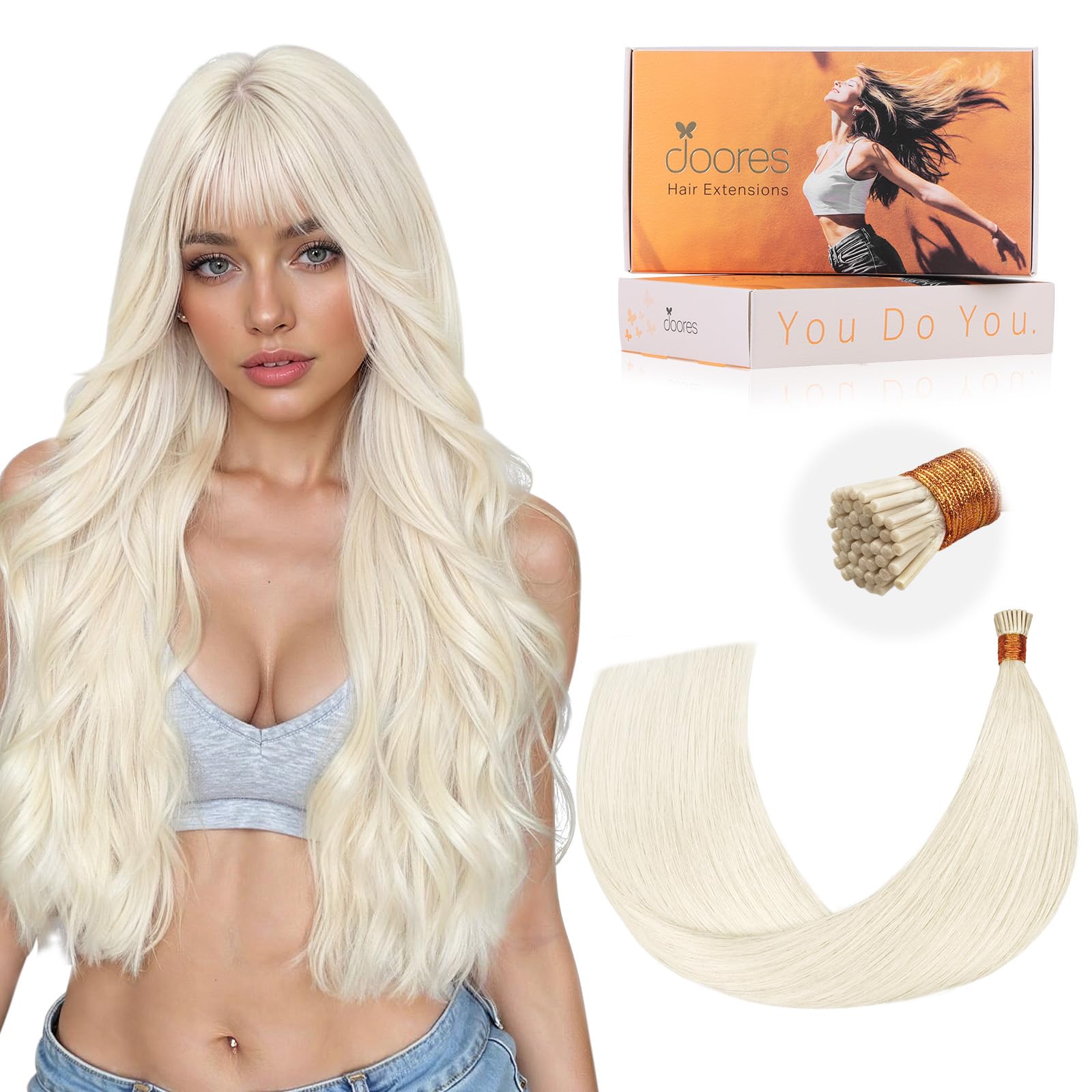 DOORES Blue Hair Extensions, 14 Inch 25g/25s Invisible Soft Micro Link Hair Extensions Silky Virgin