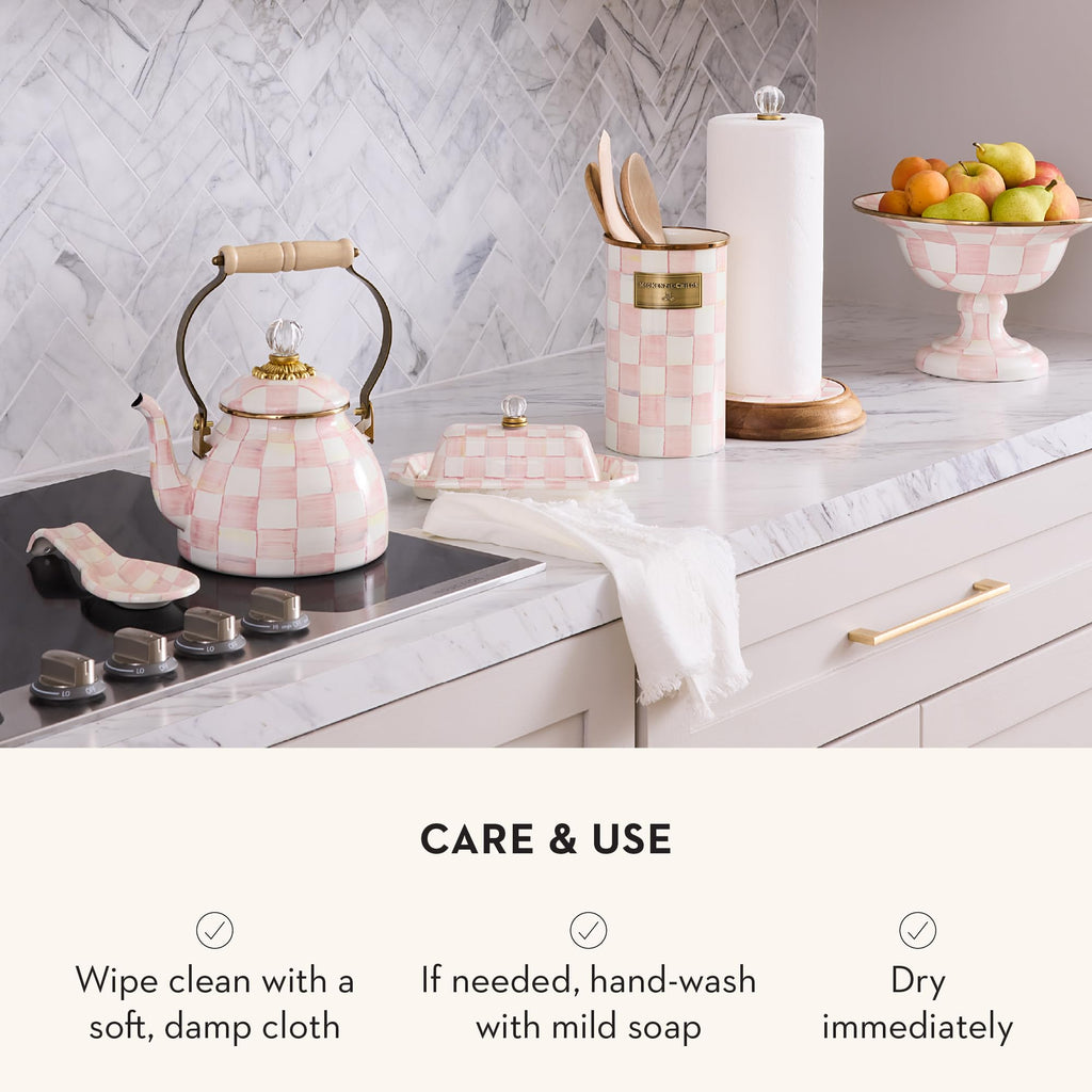 MACKENZIE-CHILDS Enamel Utensil Holder, Stylish Kitchen Countertop Organizer, Wild Rose Brown