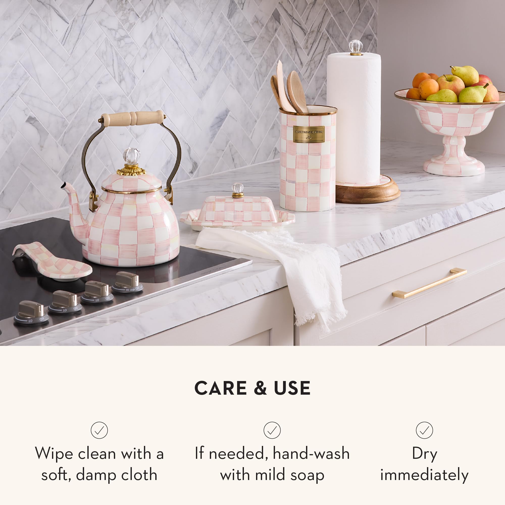 MACKENZIE-CHILDS Enamel Utensil Holder, Stylish Kitchen Countertop Organizer, Wild Rose Brown