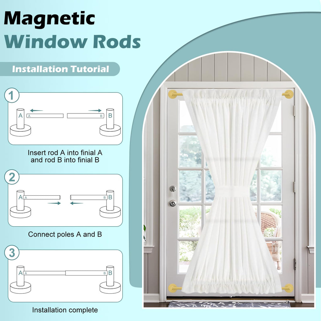 Gold Magnetic Curtain Rod for Door:Magnet Curtain Rods for Classroom Whiteboard,Small Adjustable Magnetic Towel Bar,Tool-Free French Magnet Pole with Leather Protective Cover No Drilling 16-28"