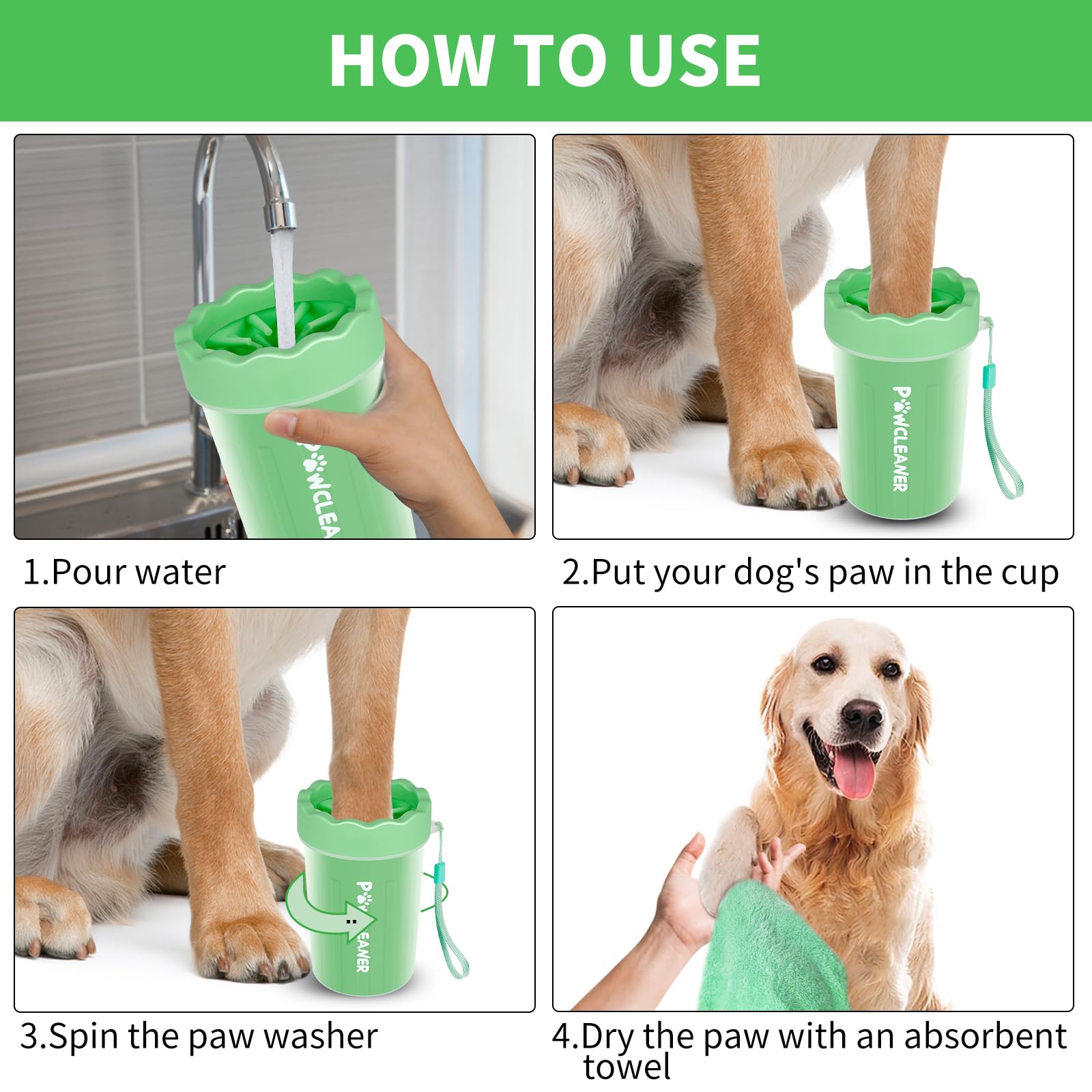 Professional 7 in 1 Dog Paw Cleaner for Dogs & Cats - Includes 1 Portable Paw Washer, 1 Bath Brush, 2 Dog Toothbrushes and 3 Absorbent Towels Note: Fits Paws up to 2 Inches Wide (Small, Black)