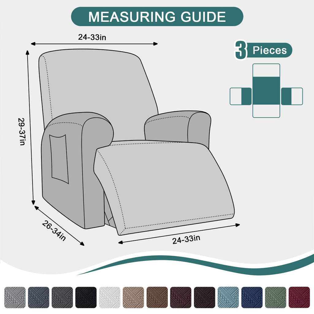 Ruaozz Recliner Chair Covers 3-Pieces Lazy Boy Recliner Slipcovers Stretch Reclining Chair Slipcover Washable Furniture Protector with Elastic Bottom (1 Seater, Army Green)