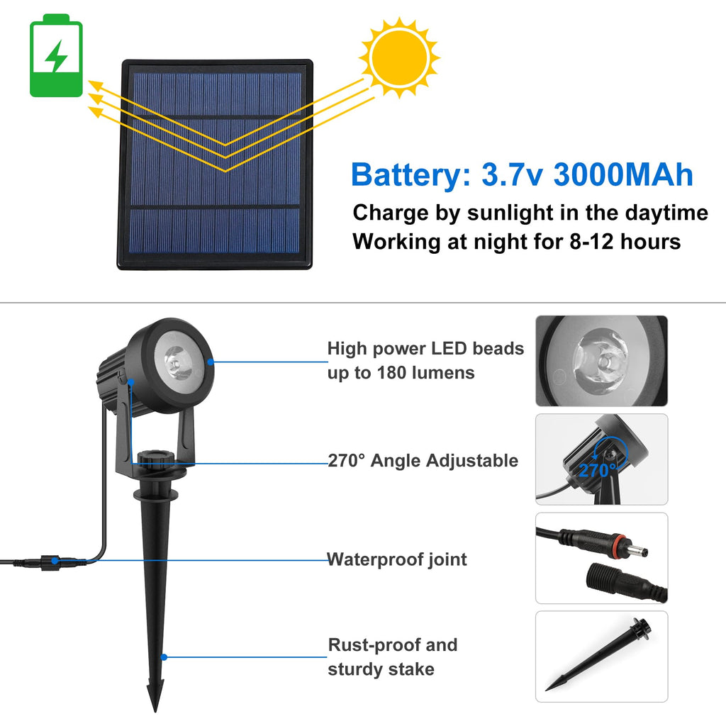 Solar Spot Lights Outdoor, Solar Landscape Spotlights IP65 Waterproof 9.8ft Cable,Auto On/Off Outdoor Wall Lights for Garden Yard Driveway Porch Walkway Pool (3000K Warm White)
