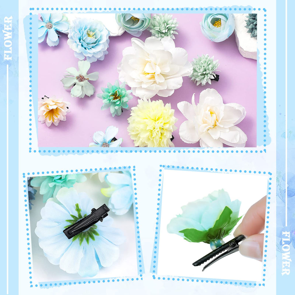 BBTO Flower Hair Clip Rose Hair Clips Barrettes for Women Flower Accessories Boho Bride Claw Clip Hairpin Brooch Pin Headpiece for Wedding(Beige Orange Series,21 Pcs)