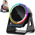 Wireless Induction Speaker, 5-in-1 Bluetooth 5.3 Phone Stand with 360° Rotation & RGB Ambient Light - Cool Tech Gadgets Gifts for Men Women Dad Mom - Compatible iPhone/Android/iPad/Samsung (Black)