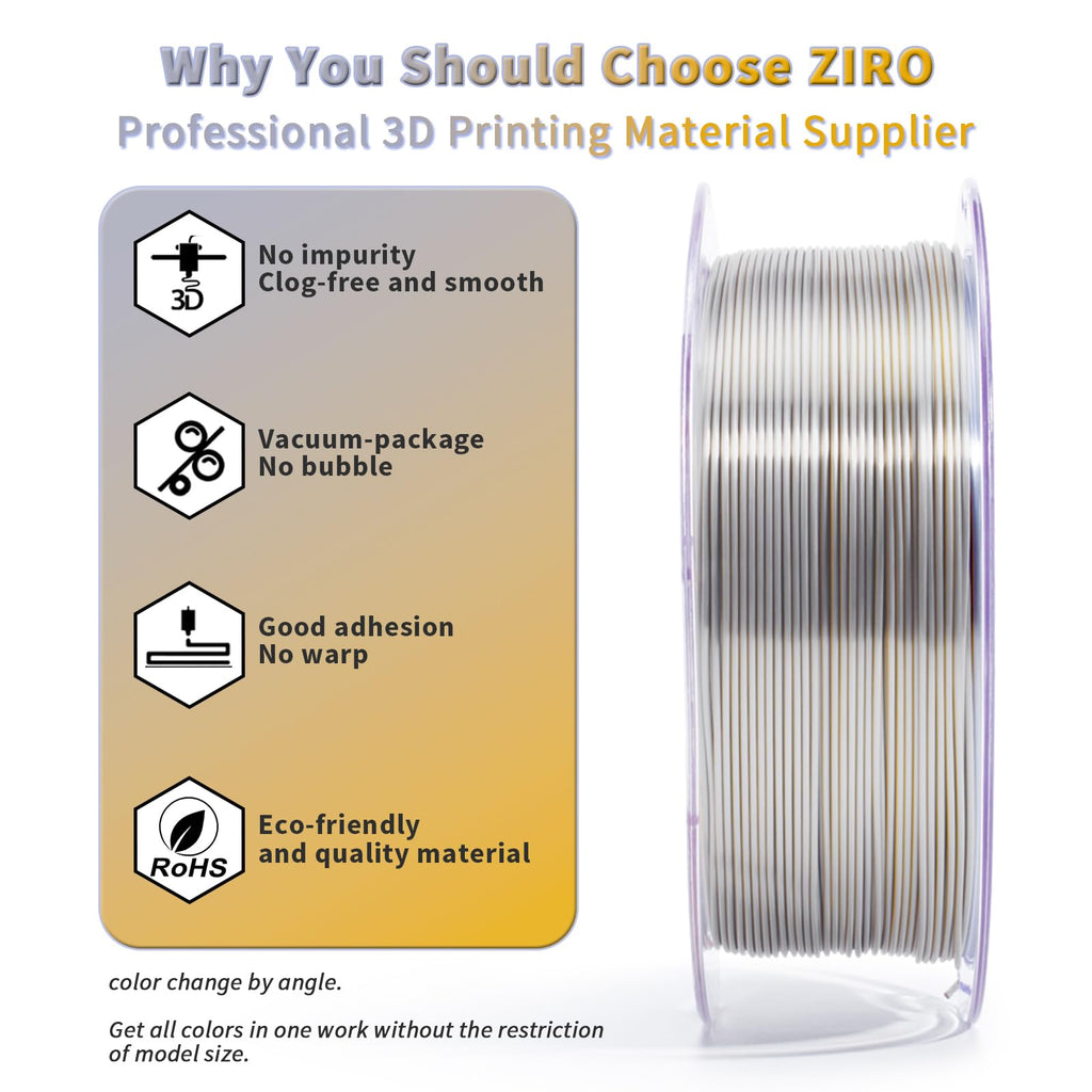 ZIRO Fast Color Change PLA, 1.75mm Color Gradient Filament, Glossy Rainbow PLA Filaments, Fit Most 3D Printer Pen, Shiny Surface 1KG/2.2lbs Spool, Aqua Sky (Silk)