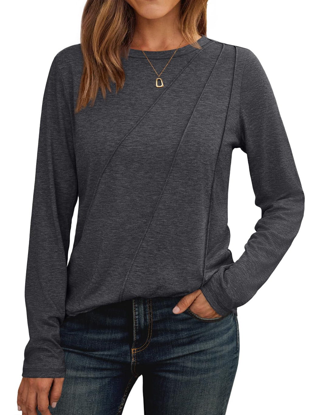 AUTOMET Womens Long Sleeve Shirts Pleated Tunics Fall Fashion Crewneck Tops