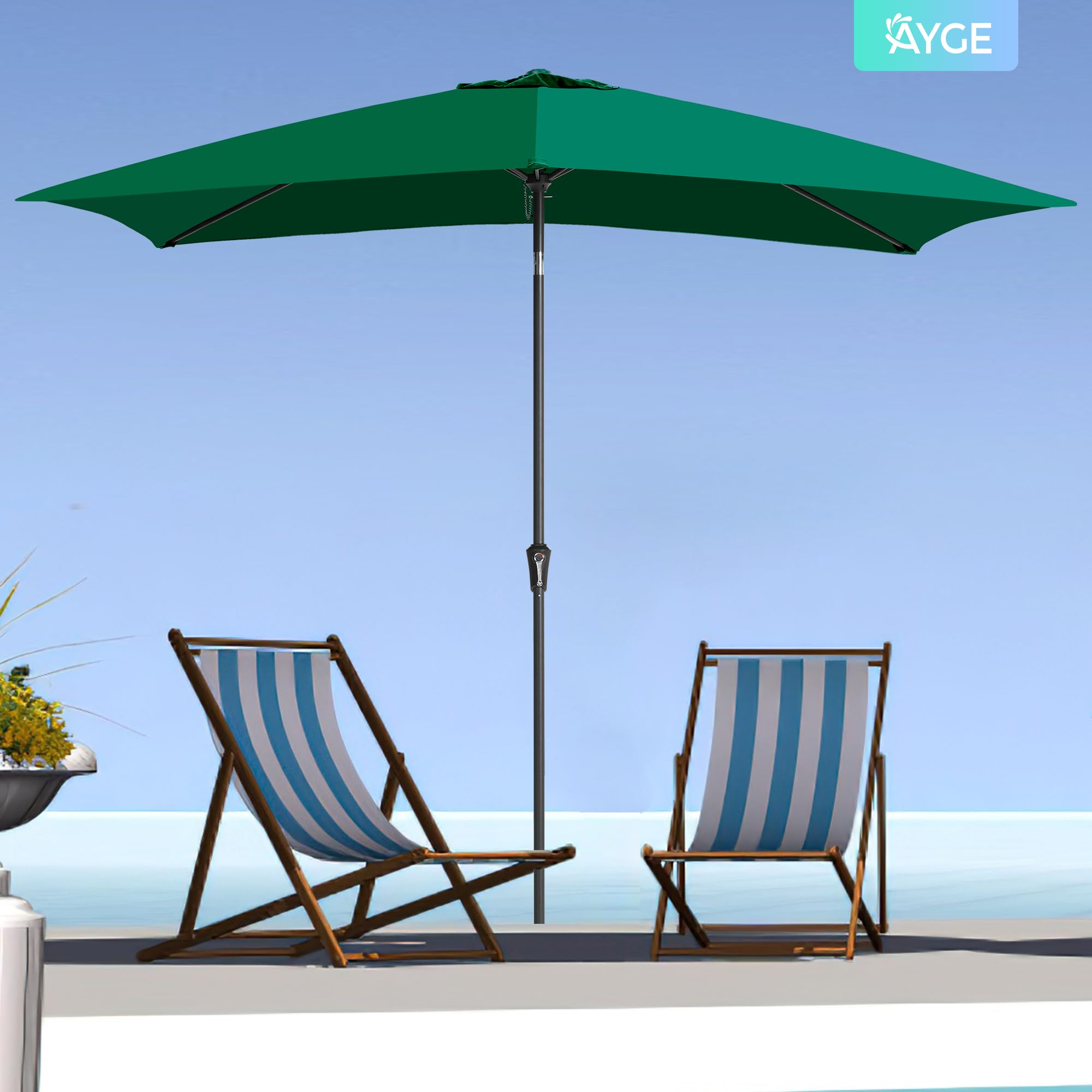Ayge 6.5x10FT Rectangular Patio Umbrella Outdoor Table Umbrella w/Push Button Tilt & Crank Rectangle Market Umbrella UV Protection for Garden,Deck,Lawn,Yard & Pool,Beige