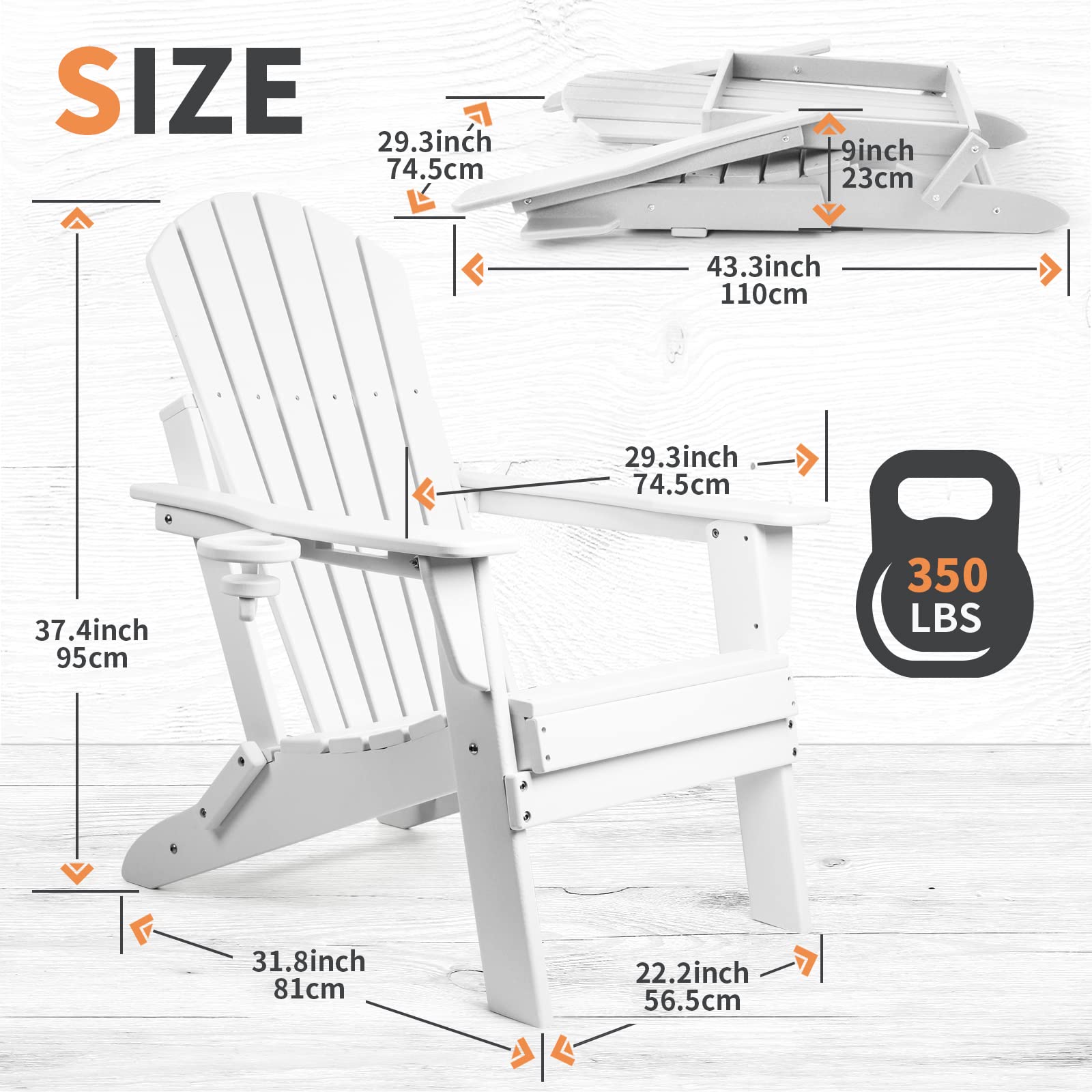 FUNBERRY Folding Adirondack Chair, Fire Pit Chairs with Cup Holder | HDPE All Weather, Quick-Folding, No Rot or Rust or Crack, UV Fade Shield, 400LBS Weight Capacity, Easy-Clean for Outside