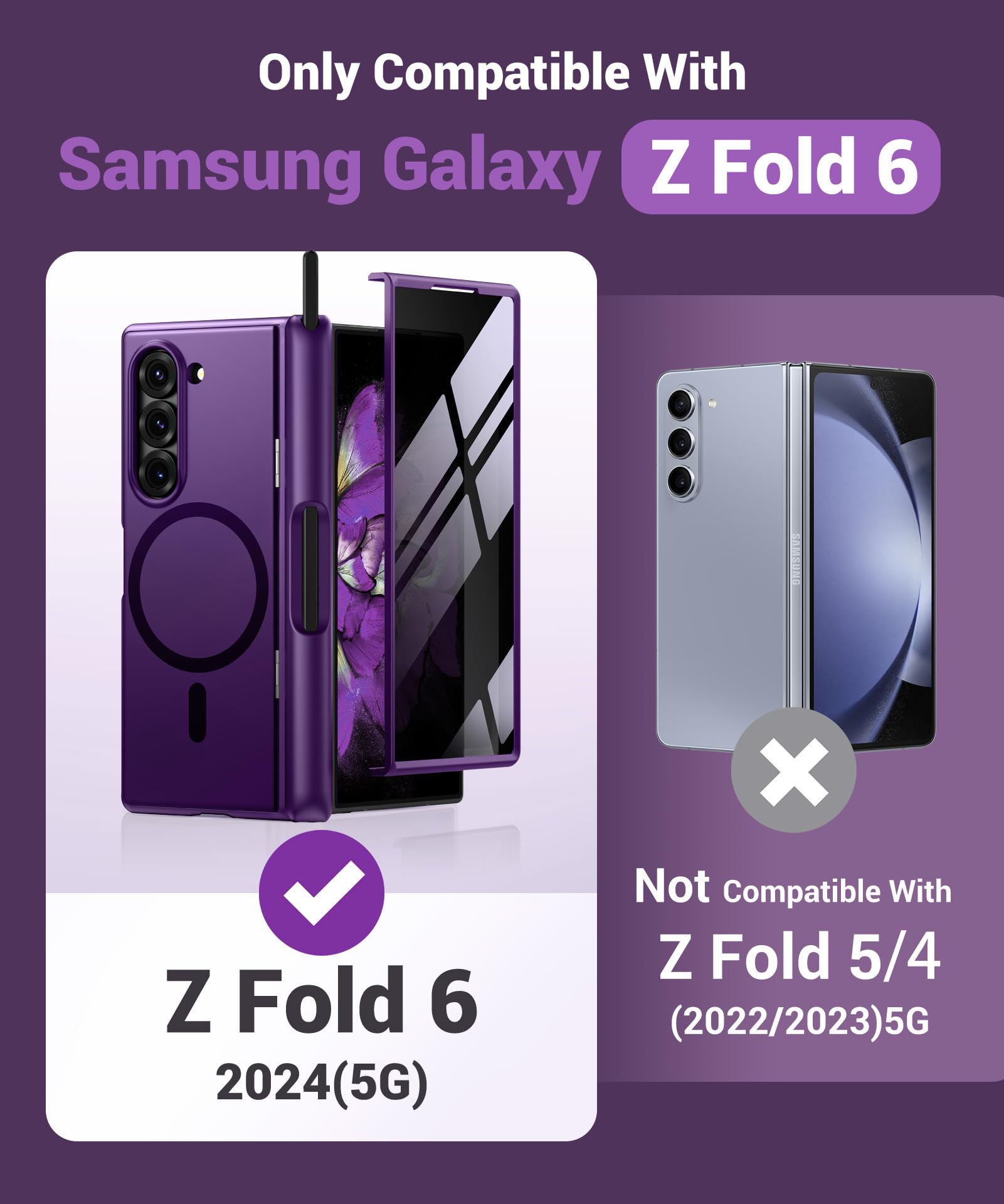 BERFY for Z Fold 6 Case with Screen Protector, [Compatible with MagSafe] Built-in Kickstand & S Pen Slot & Hinge Protection, Full Body Shockproof Phone Case for Samsung Galaxy Z Fold 6, Blue