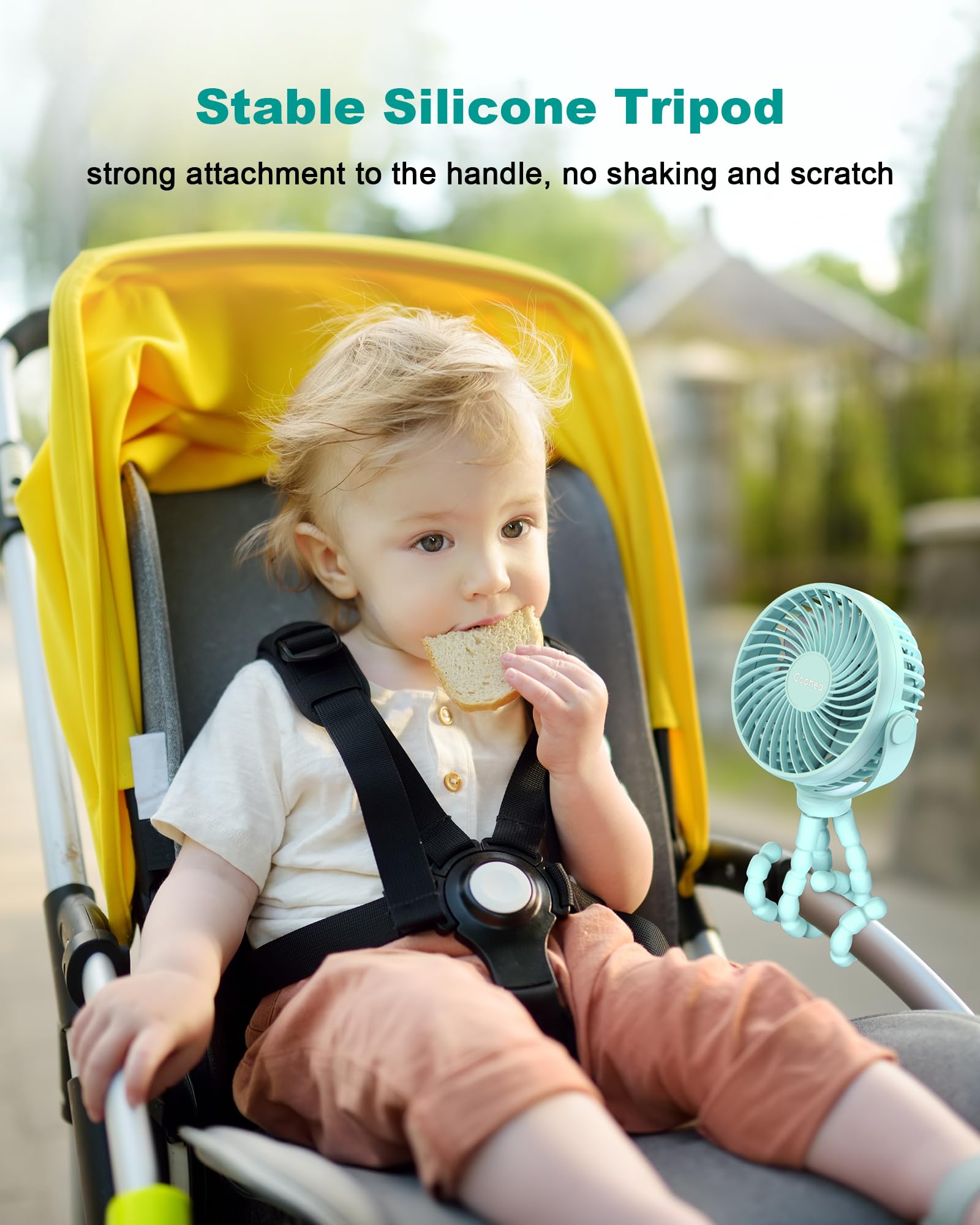 Coohea Stroller Fan Clip on for Baby, 4000mAh Rechargeable Battery Operated, Flexible Tripod, 3 Wind Speed, 360° Rotatable, Small Cooling Portable Fan for Car Seat Crib Golf Cart Bike Treadmill, Black