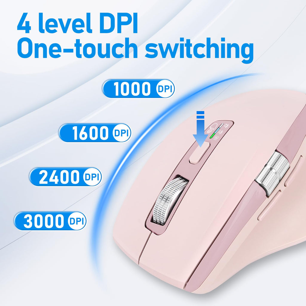 INFINMIND Wireless Bluetooth Side Scroll Mouse with Multi-Device, Ergonomic Computer Mice with Smart Flying Scroll, Quiet Click 4-Level DPI for Computer, Laptop, iPad, Tablet, MacBook (Black)