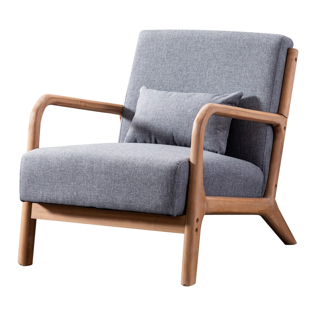 ANJ Mid Century Modern Accent Chair, Comfy Fabric Living Room Chairs with Solid Wood Frame, Lounge Reading Armchair, Easy Assembly, Beige