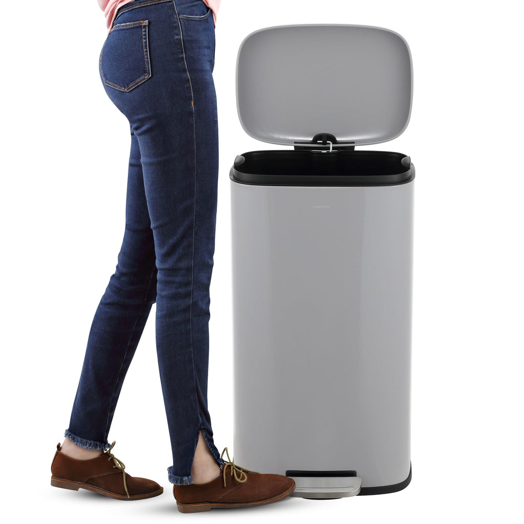 happimess HPM1006B Connor Rectangular 13-Gallon Trash Can with Soft-Close Lid and Free Mini Trash Can, Fingerprint Resistant, Modern, Minimalistic for Home, Kitchen, Office, Bathroom, Black