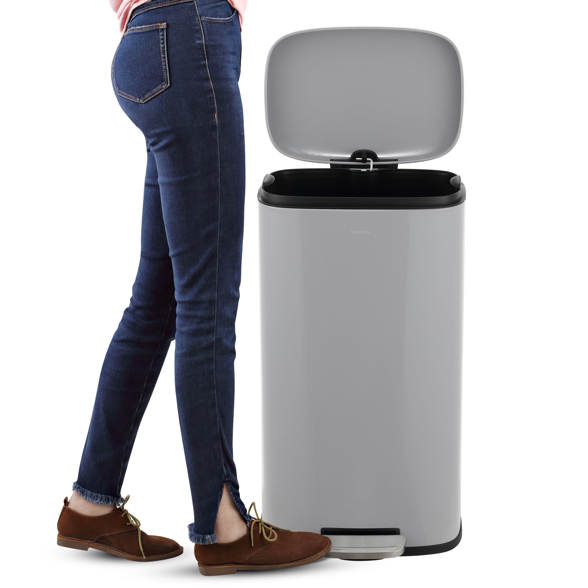 happimess HPM1006B Connor Rectangular 13-Gallon Trash Can with Soft-Close Lid and Free Mini Trash Can, Fingerprint Resistant, Modern, Minimalistic for Home, Kitchen, Office, Bathroom, Black