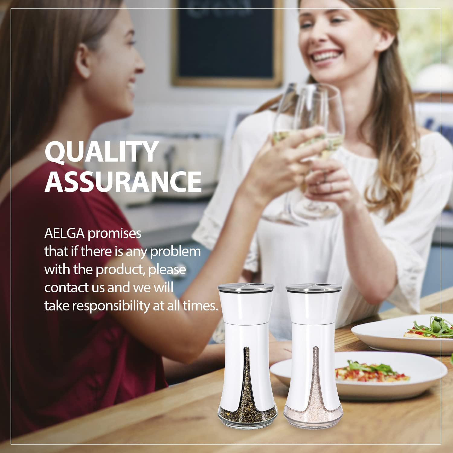 Black Salt and Pepper Shakers by Aelga, Salt Shaker with Adjustable Pour Holes, Black Kitchen Accessories, Decor for Kitchen,Restaurants,Camp,BBQ