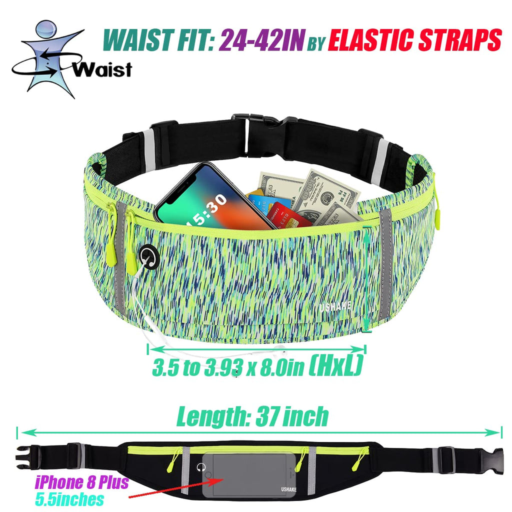 USHAKE Slim Running Belt, Workout Fanny Pack for Men Women,Exercise Waist Pack for Apple iPhone Holder, Runner Belt for Running Walking Cycling Camping Gym Black