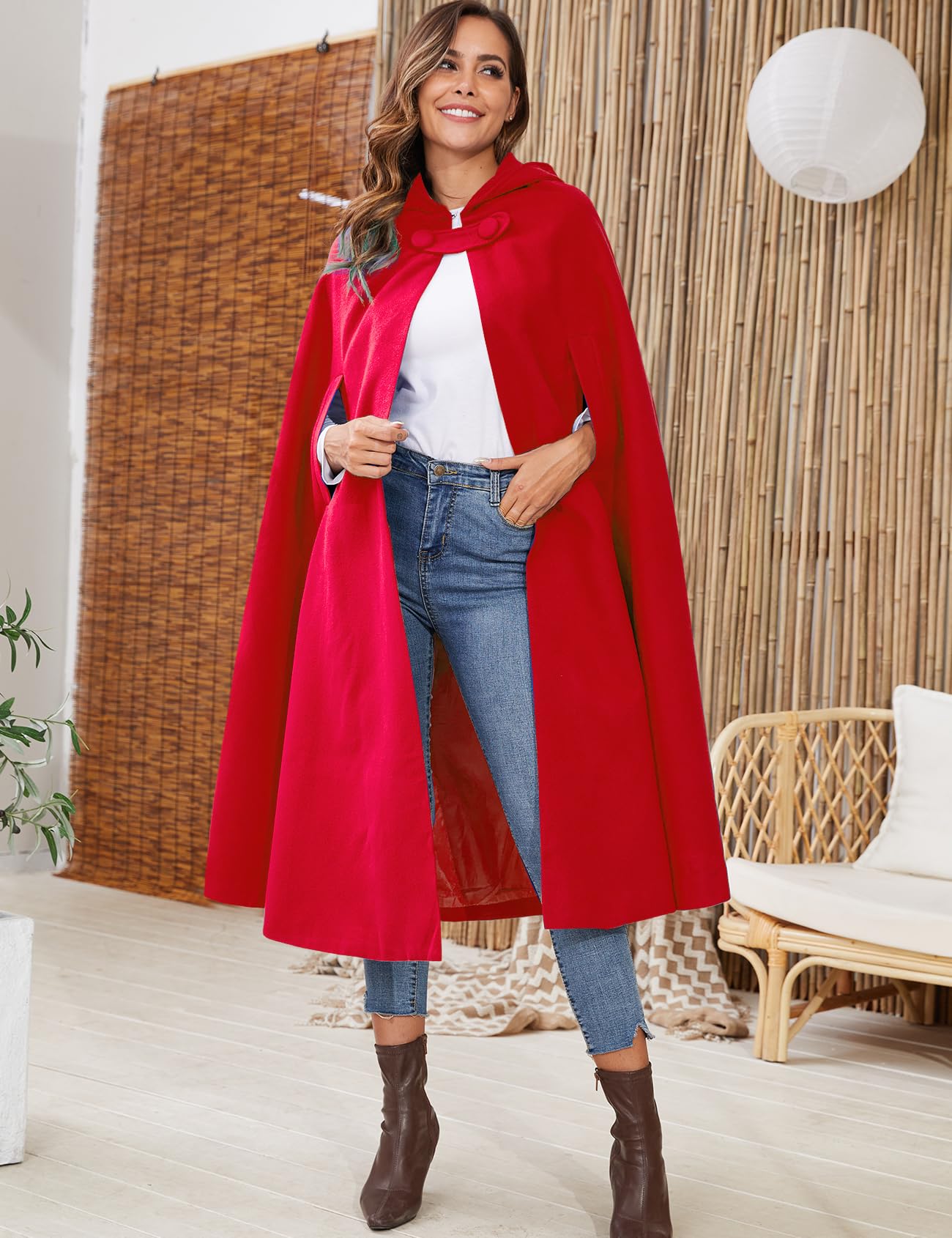 Gihuo Cape Poncho Women's Hooded Maxi Cloak Coat Winter Warm Long Cloak Cosplay Costumes Outerwear