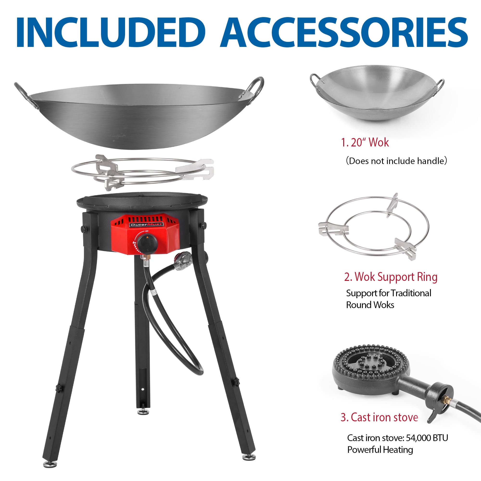 OuterMust Outdoor Cooker Wok Station with Cover, Iron Wok, Electronic Ignition and Burner 54000 BTU for BBQ, Backyard