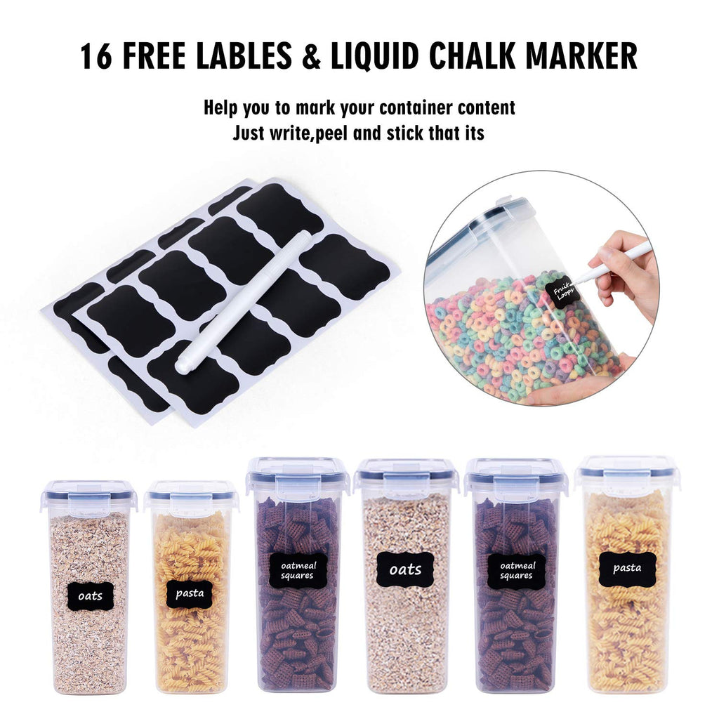 FOOYOO Cereal Containers Storage Set - 3 Piece Airtight Large Dry Cereal Container (135.2oz), BPA Free Dispenser Plastic Cereal Storage Containers with 16 Labels & Pen