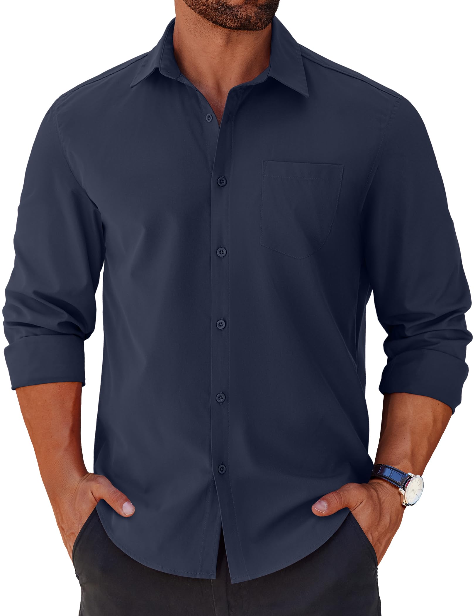 COOFANDY Mens Long Sleeve Button Down Shirts Casual Untucked Shirts for Men Dress Shirts Beach Wedding Shirts