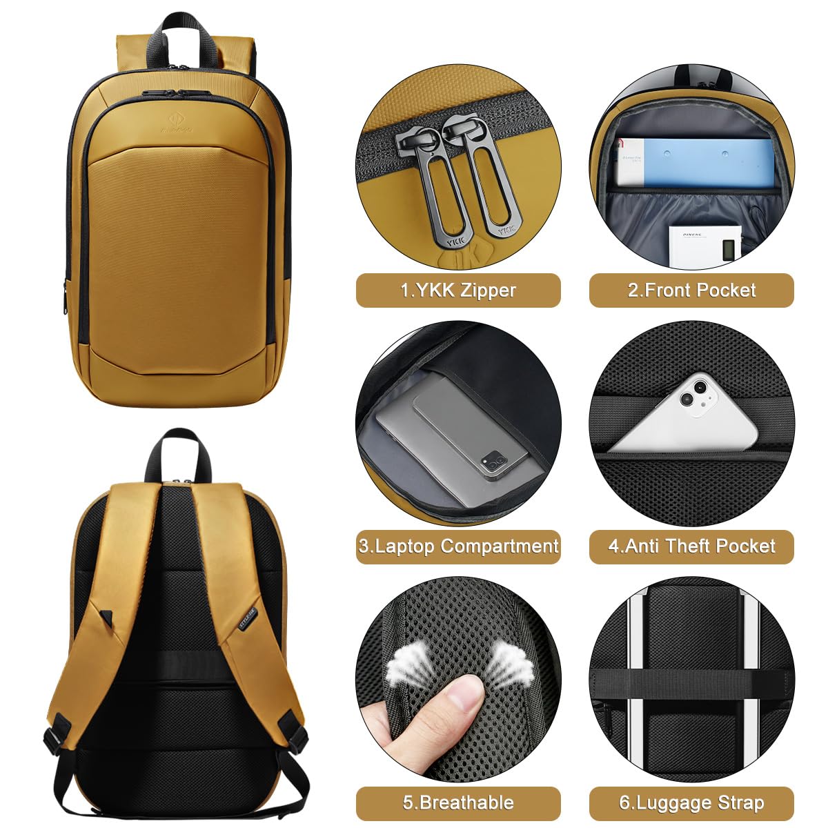 hk Business Backpack for Men 15.6 Inch,Slim & Expandable Waterproof Travel Laptop Backpack, Anti-Theft Lightweight Work Computer Bag, College Laptop Backpacks Gifts for Men Women-Black