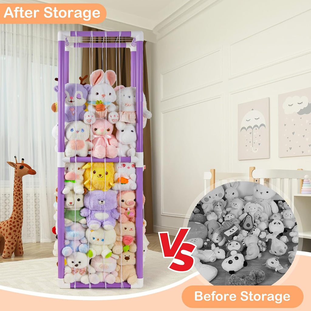 FIOBEE Stuffed Animals Storage Zoo Thicken PVC Tube Toy Organizer with Elastic Band Large Stuffed Animals Holder for Nursery Playroom Bedroom Room Furniture Plush Storage, Purple