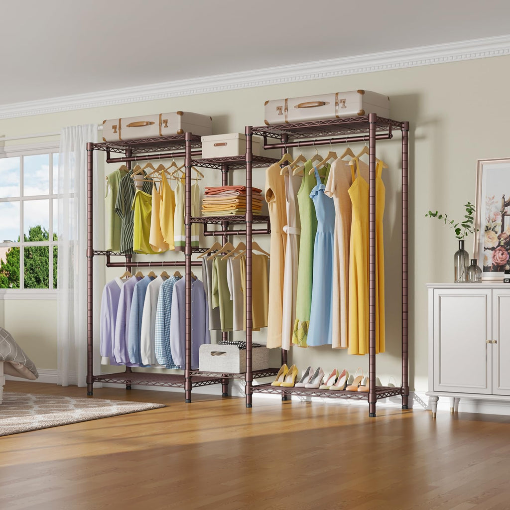 VIPEK Classic V6 Heavy Duty Clothes Rack, 7-Tier Garment Rack with Adjustable Shelves, Portable Closet Organizer with 4 Hanging Rods, Space-Saving, 850lbs Capacity, 68.9" L x 15.7" W x 76.4" H, Black