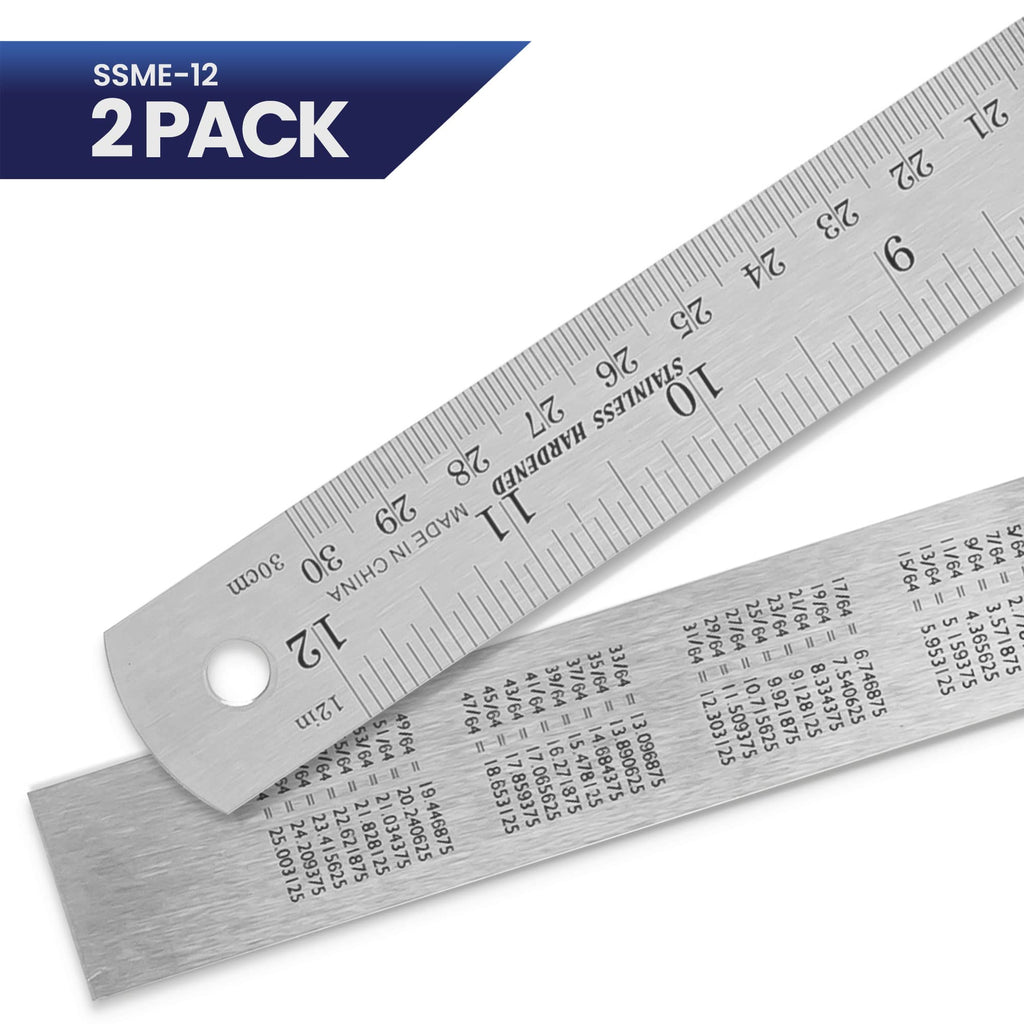 2 Pack Pacific Arc 12 Inch Stainless Steel Ruler with Inch/Metric Conversion Table