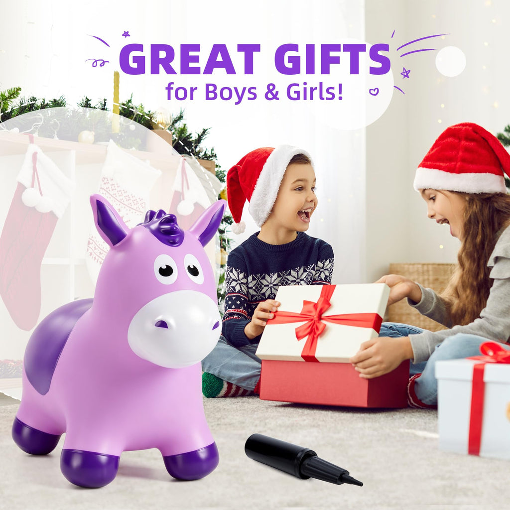 Kids Dinosaur Bouncy Animal Toys, Inflatable Triceratops Bouncer, Ride on Bounce Hopper, Indoor Outdoor Activity Birthday Gift for 18 Months 2 3 4 Years Old Boys