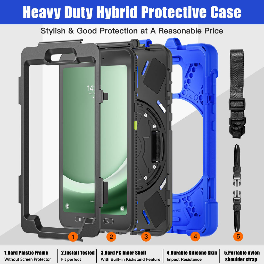 Samsung Galaxy Tab Active5/Active 3 8.0 Case, with 360 Stand, Handle Hand Strap & Shoulder Strap for Galaxy Tab Active5 8" 2024 X300/X307, Active3 8" 2020 T570/T575/T577 (Black)