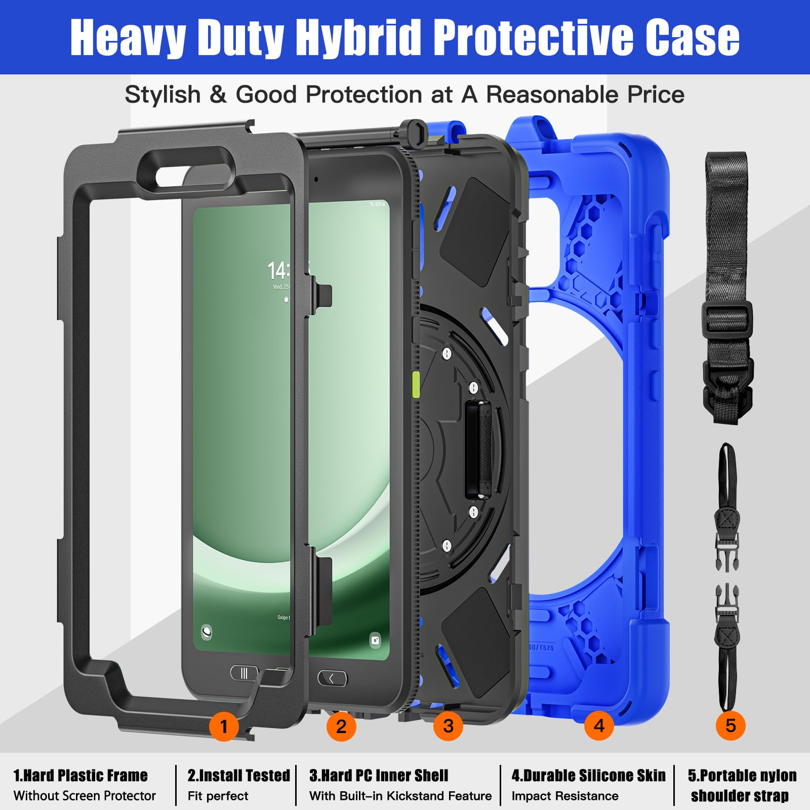 Samsung Galaxy Tab Active5/Active 3 8.0 Case, with 360 Stand, Handle Hand Strap & Shoulder Strap for Galaxy Tab Active5 8" 2024 X300/X307, Active3 8" 2020 T570/T575/T577 (Black)