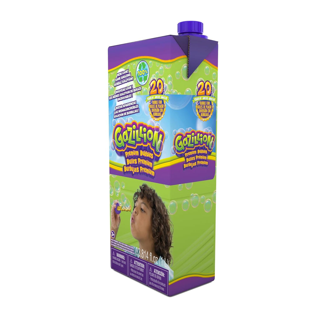 Gazillion Bubbles Original Premium Bubble Solution 1L - Giant, Vibrant, Safe Bubbles with Eco-Friendly Packaging, Outdoor Party Fun