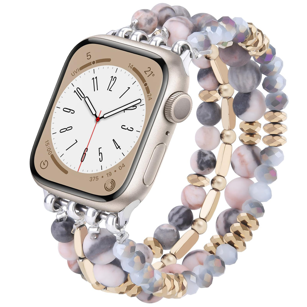 VISOOM Beaded Boho Bracelet Compatible for Apple Watch Band 40mm/38mm/41mm/42mm Series 11 10 9 8 7 SE Series 6/5/4 Women Fashion Cute Handmade Crystal Beads Stretchy Watch Strap for iWatch Bands 3/2/1