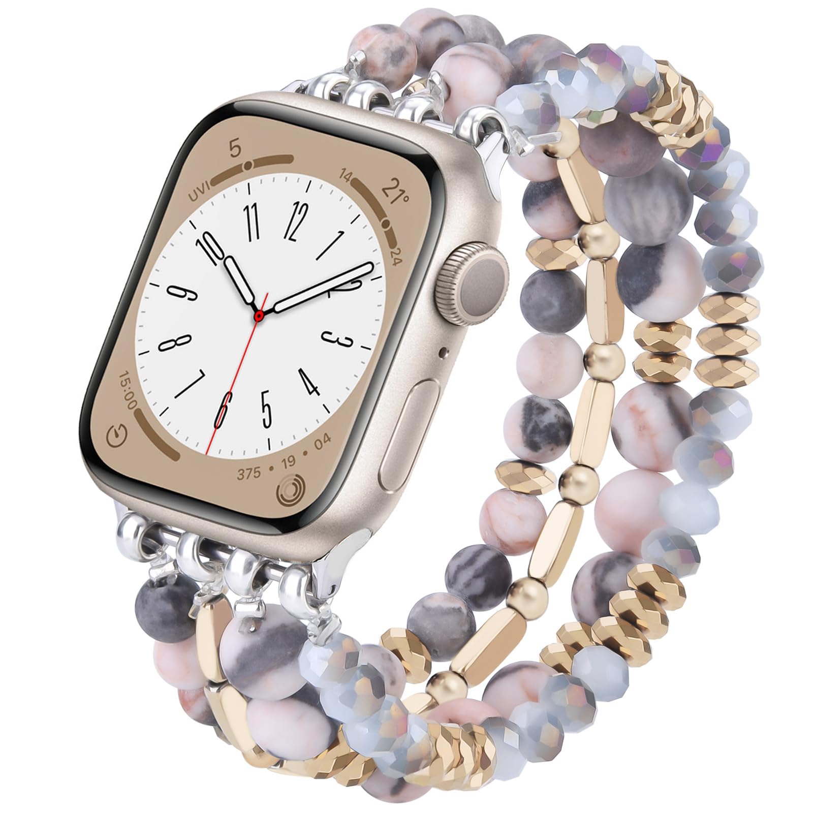 VISOOM Beaded Boho Bracelet Compatible for Apple Watch Band 40mm/38mm/41mm/42mm Series 11 10 9 8 7 SE Series 6/5/4 Women Fashion Cute Handmade Crystal Beads Stretchy Watch Strap for iWatch Bands 3/2/1