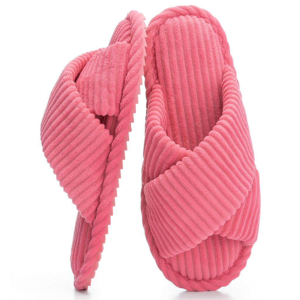 GOEWY Slippers for Women Memory Foam House Bedroom Corduroy Crossbands Open Toe Slides Sandals Shoes Comfy Trendy Gift for womens Anti-Skid sole