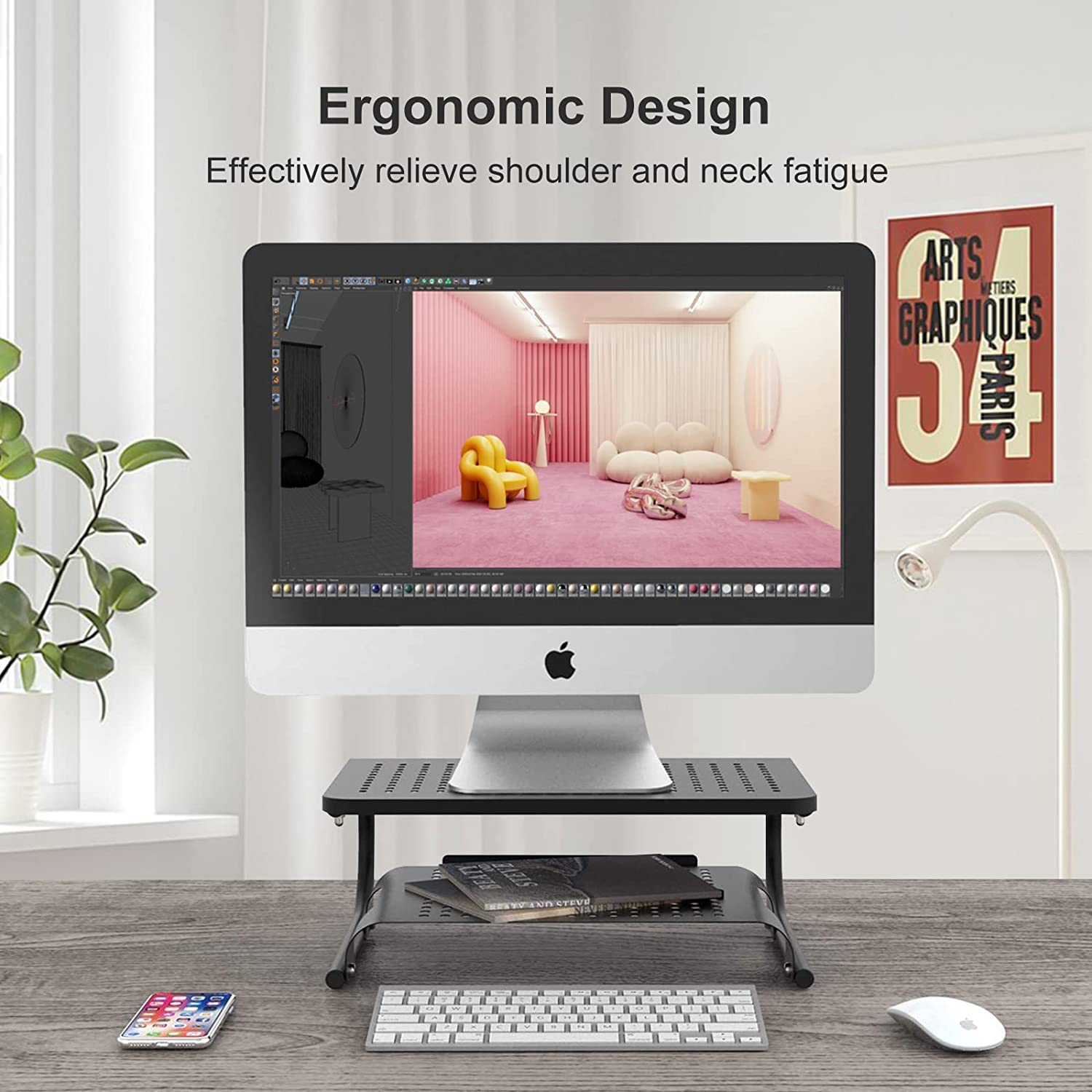 suptek Clamp-on 32 Inch Dual Monitor Desk Mount Riser Shelf Computer Stands for 2 Monitor,Laptop,Printer, Notebook,32.2” x 7.8” x 5.7”