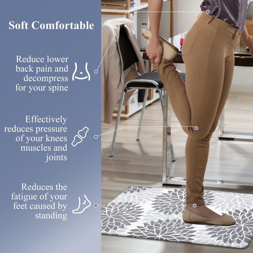 HEBE Anti Fatigue Kitchen Rugs Sets of 2, Non Slip Kitchen Mats for Floor, Waterproof Cushioned Comfort Standing Carpet for Kitchen Sink, Home Office, Laundry Room