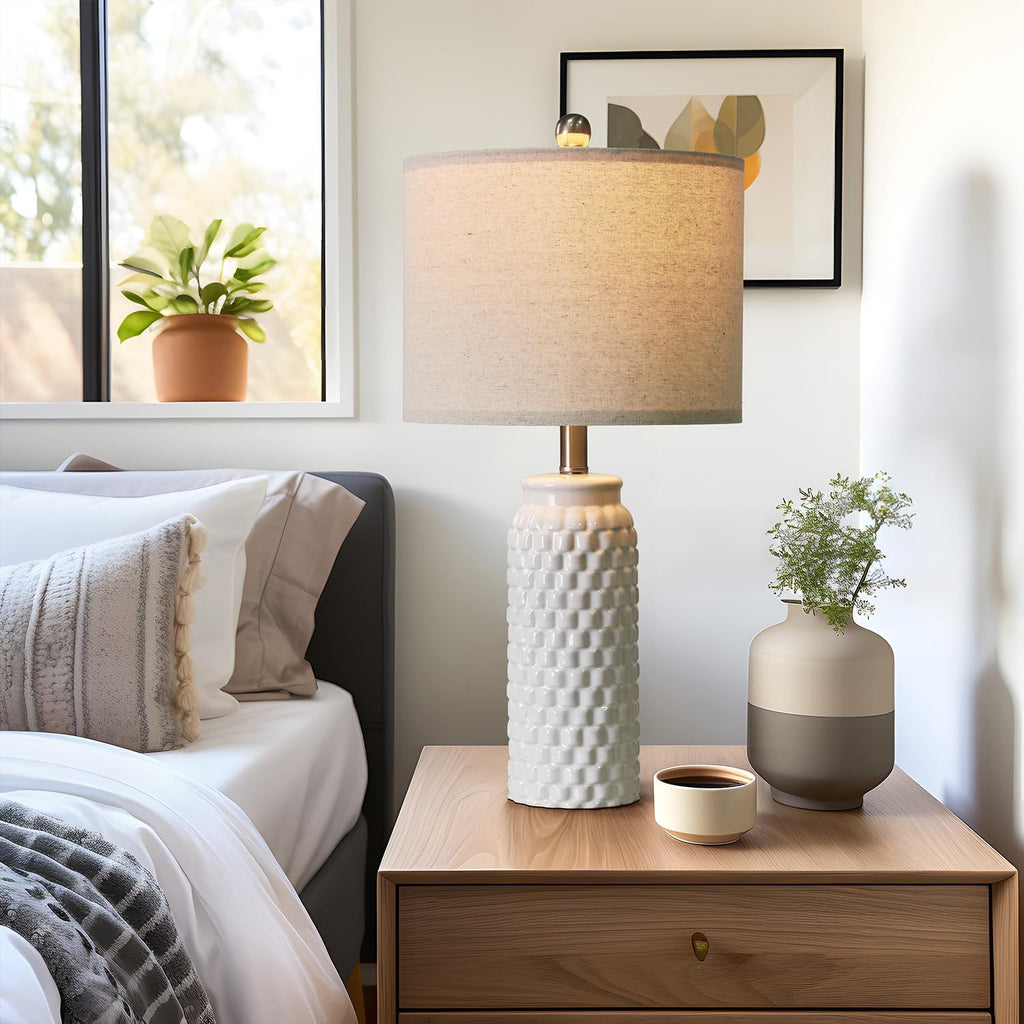 USumkky 20.5" Gold Modern Ceramic Bedside Lamp Set of 2 for Bedroom Decor Farmhouse Table Lamp for Living Room Office Dorm