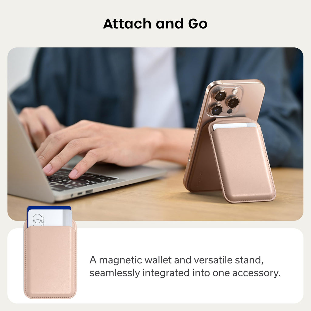 Satechi Magnetic Magsafe Wallet, Double Flap Stand Card Holder, 4 Slots with Front NFC Pass-Through, Adjustable Phone Attachment for iPhone 17/16/15/14/13/12, Travel Accessory
