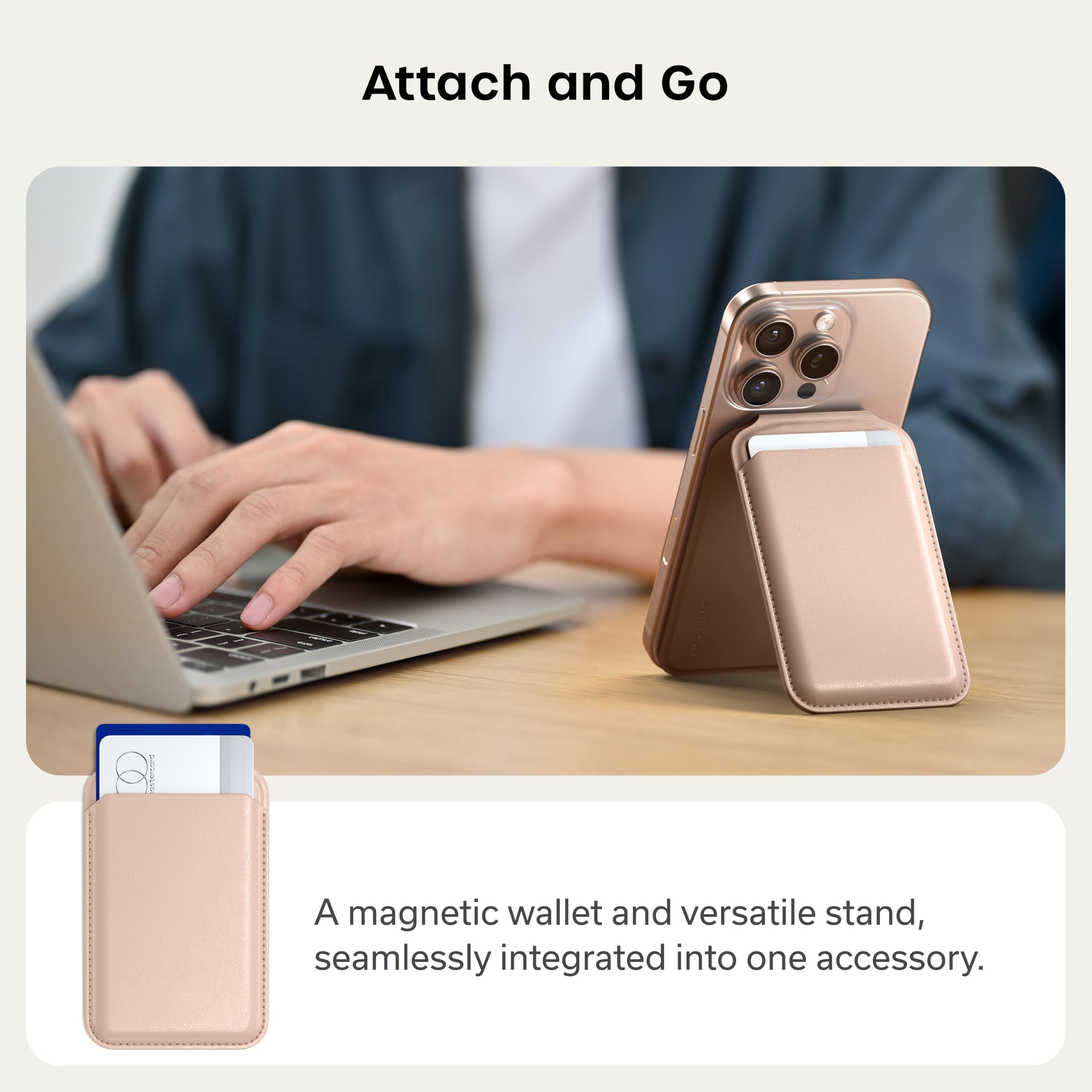 Satechi Magnetic Magsafe Wallet, Double Flap Stand Card Holder, 4 Slots with Front NFC Pass-Through, Adjustable Phone Attachment for iPhone 17/16/15/14/13/12, Travel Accessory